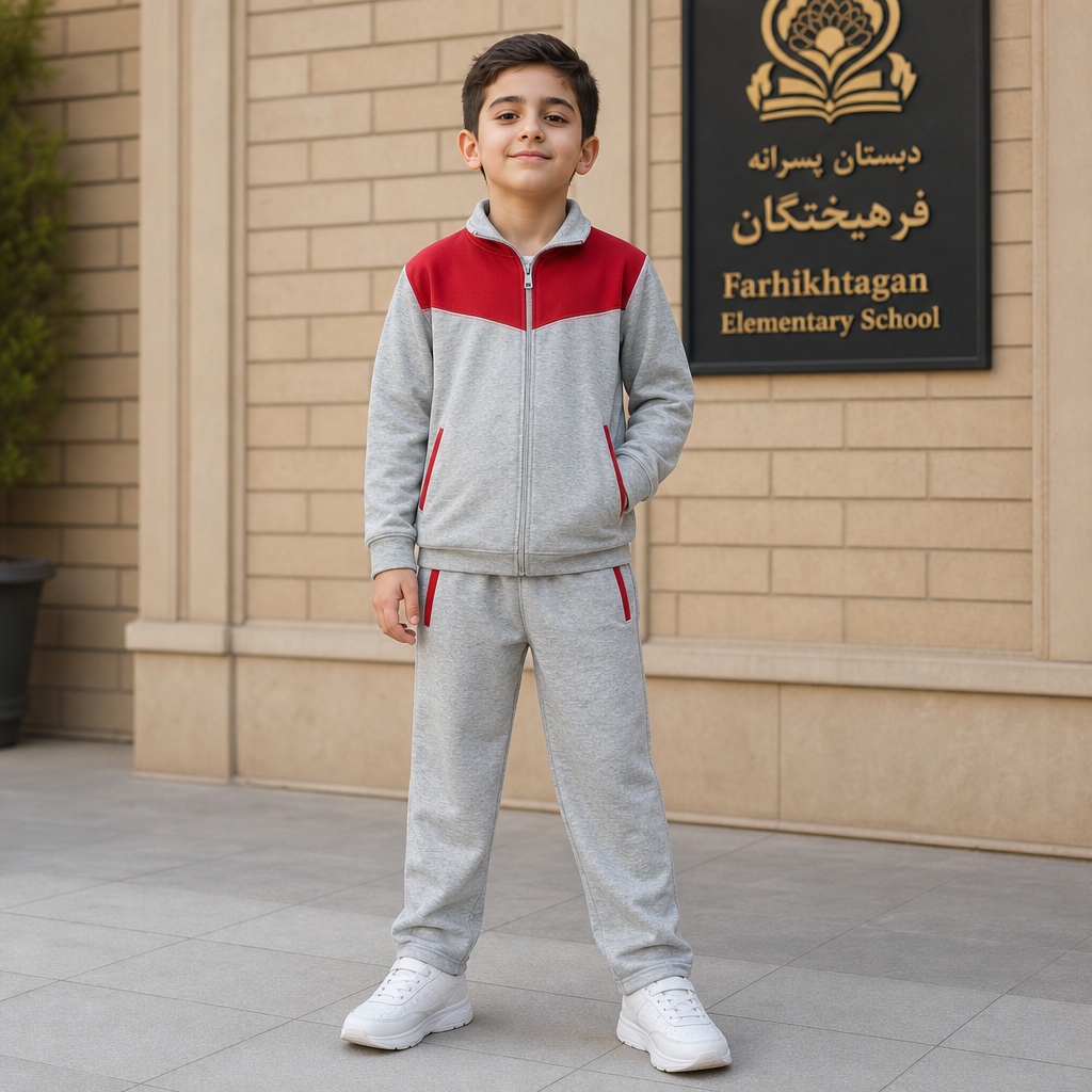ست کاپشن و شلوار ورزشی طوسی و زرشکی