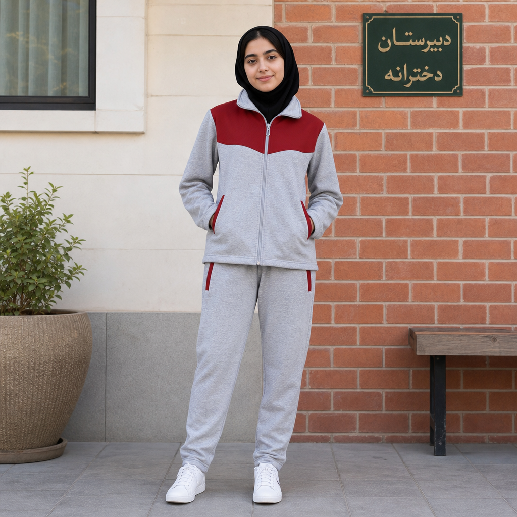 ست کاپشن و شلوار ورزشی  طوسی  قرمز
